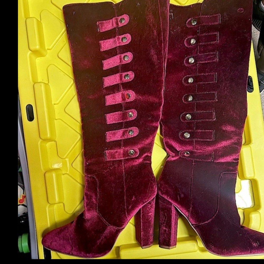 Velvet Burgundy Button-Up Boots